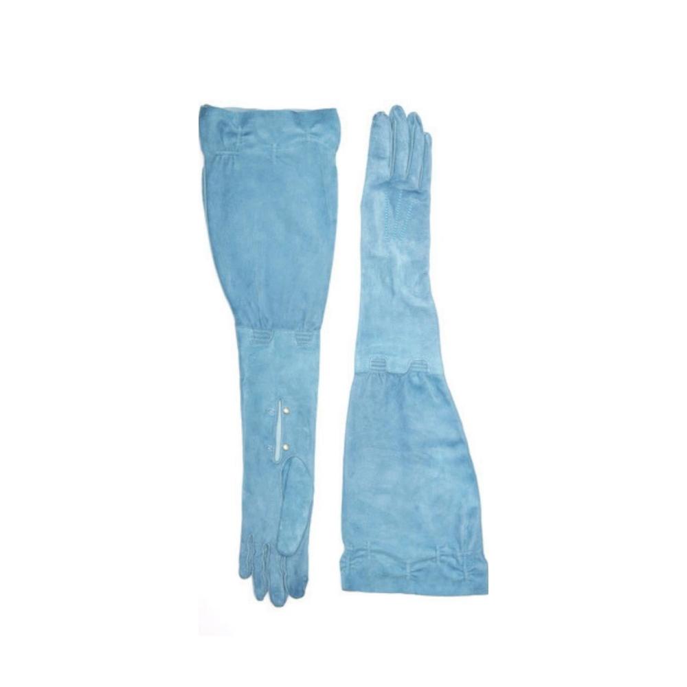 Gucci - Blue Suede Gloves with Giglio - IT 38